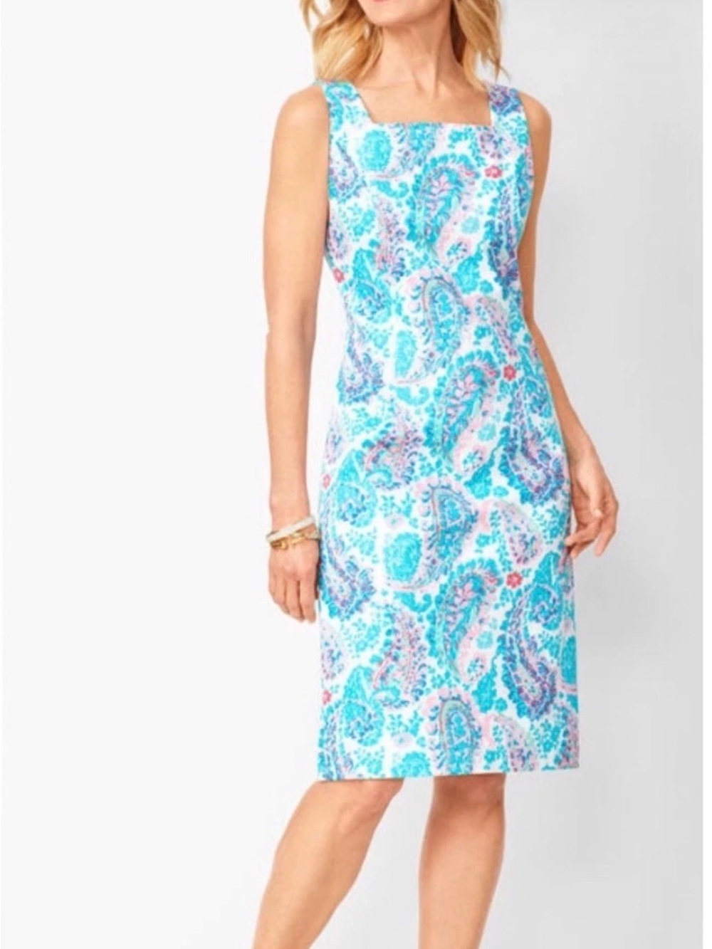 Talbots Fresco Paisley Sleeveless Sheath Dress Preppy Size 16 Petite Summer